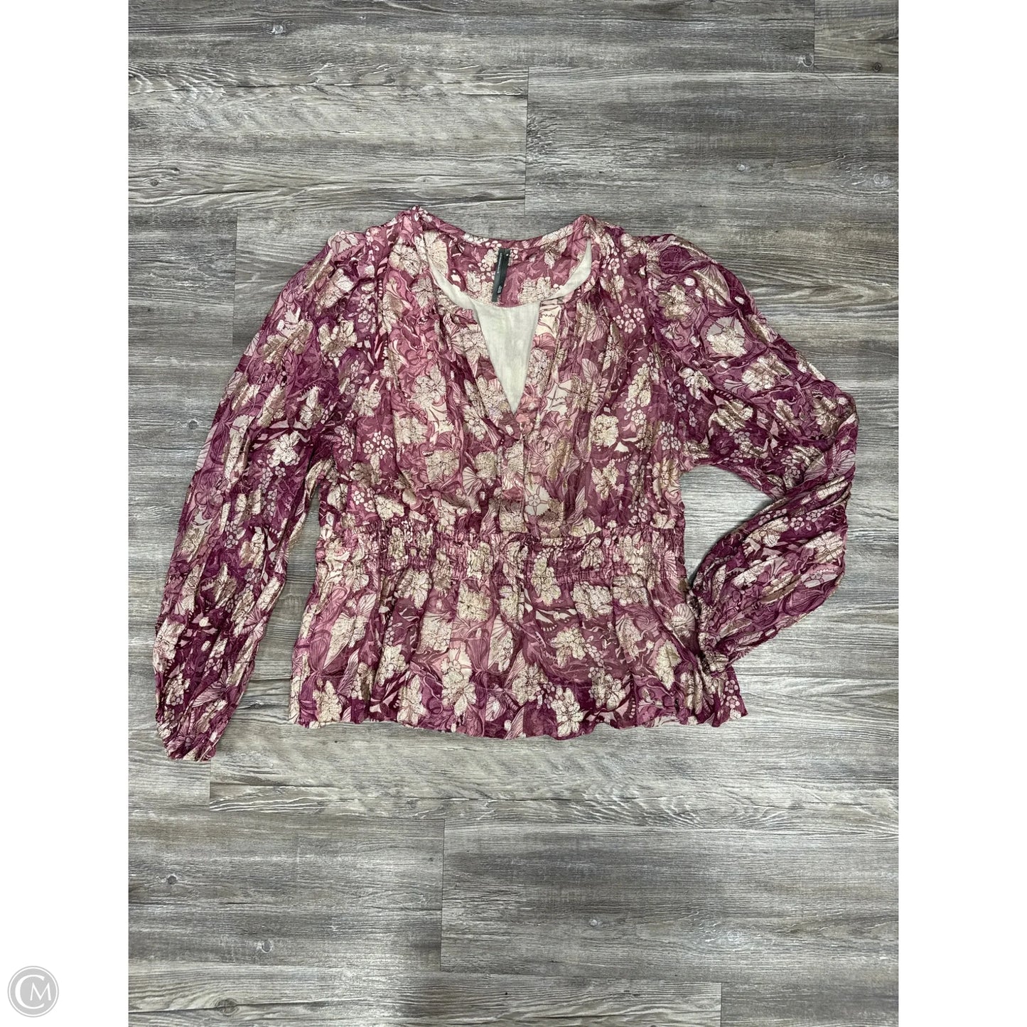 Top Long Sleeve By Anthropologie In Gold & Purple, Size: 1x