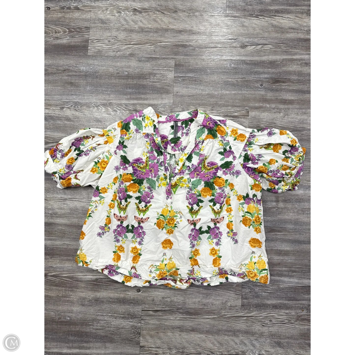 Top Short Sleeve By Anthropologie In Floral Print, Size: 1x