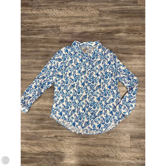 Top Long Sleeve Designer By Lilly Pulitzer In Blue & White, Size: Xl