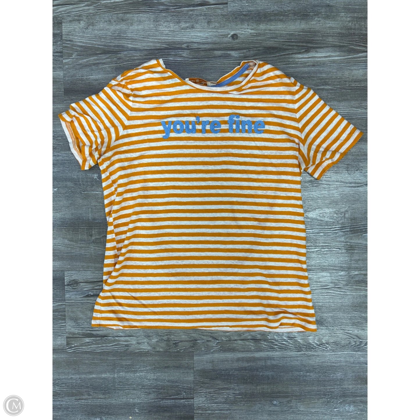 Top Short Sleeve Designer By Tory Burch In Orange & White, Size: M