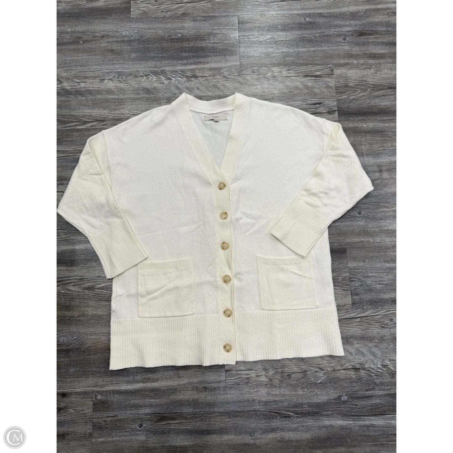 Sweater Cardigan By Loft In Cream, Size: Xl