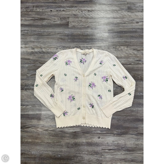 Sweater Cardigan By Loft In Cream & Purple, Size: Xs