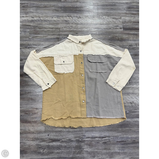 Jacket Shirt By Fantastic Fawn In Green & Tan, Size: S
