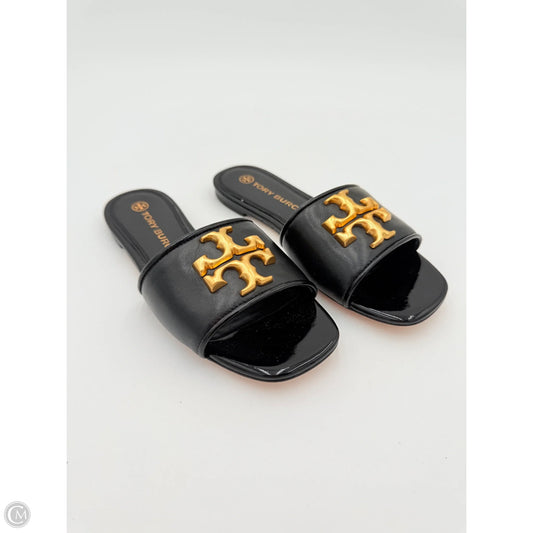 Sandals Designer By Tory Burch In Black & Gold, Size: 5.5