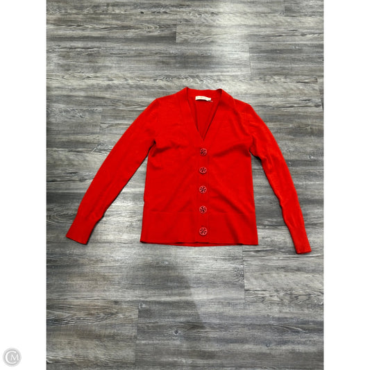 Sweater Cardigan Designer By Tory Burch In Red, Size: S