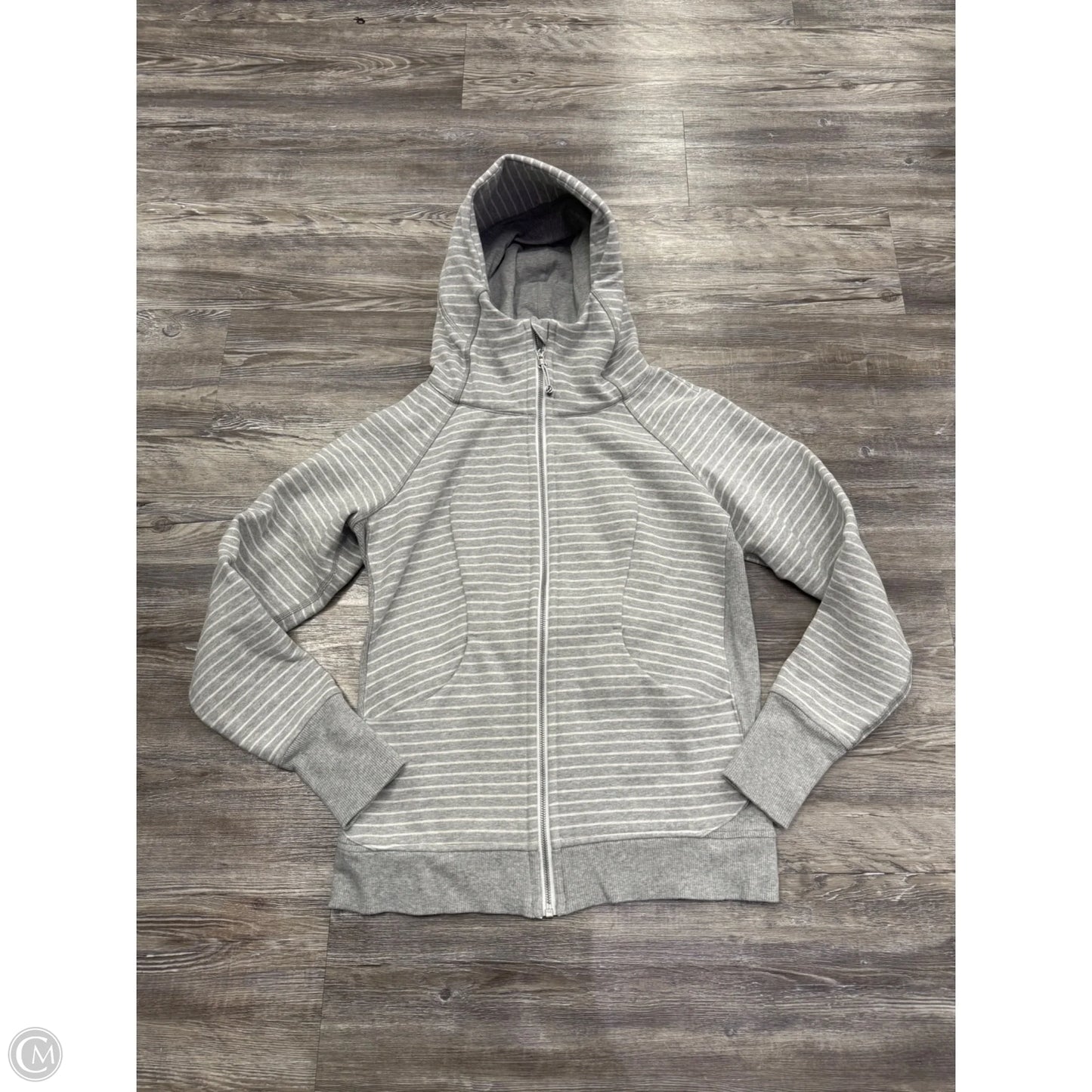 Athletic Sweatshirt Hoodie By Lululemon In Grey & White, Size: 8