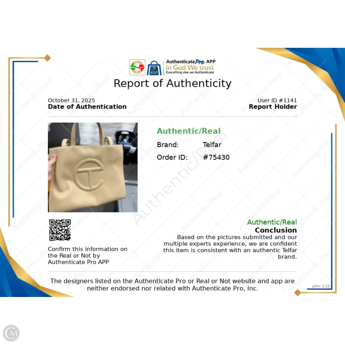 Handbag Designer By Telfar, Size: Medium