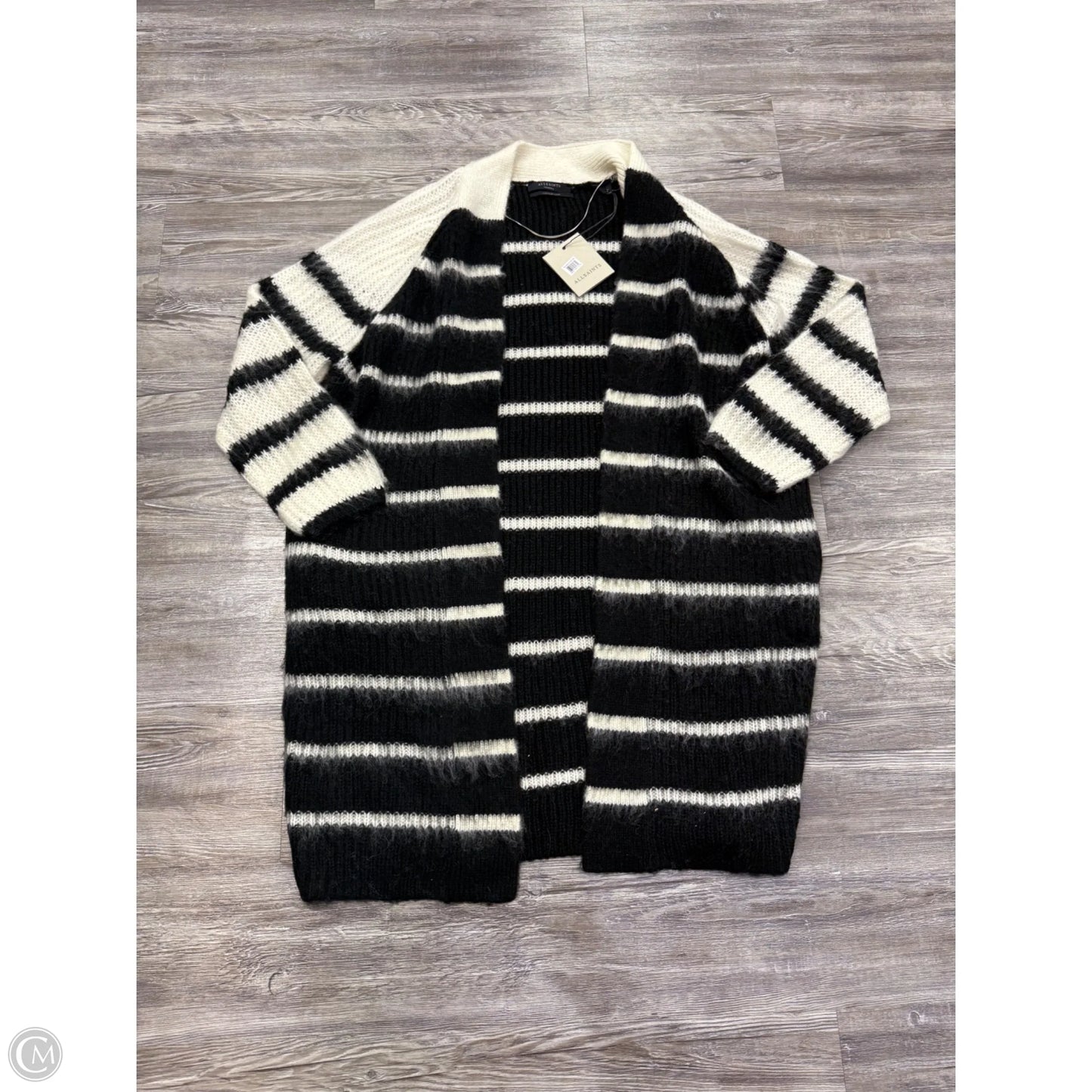 Sweater Cardigan Designer By All Saints In Black & Cream, Size: M