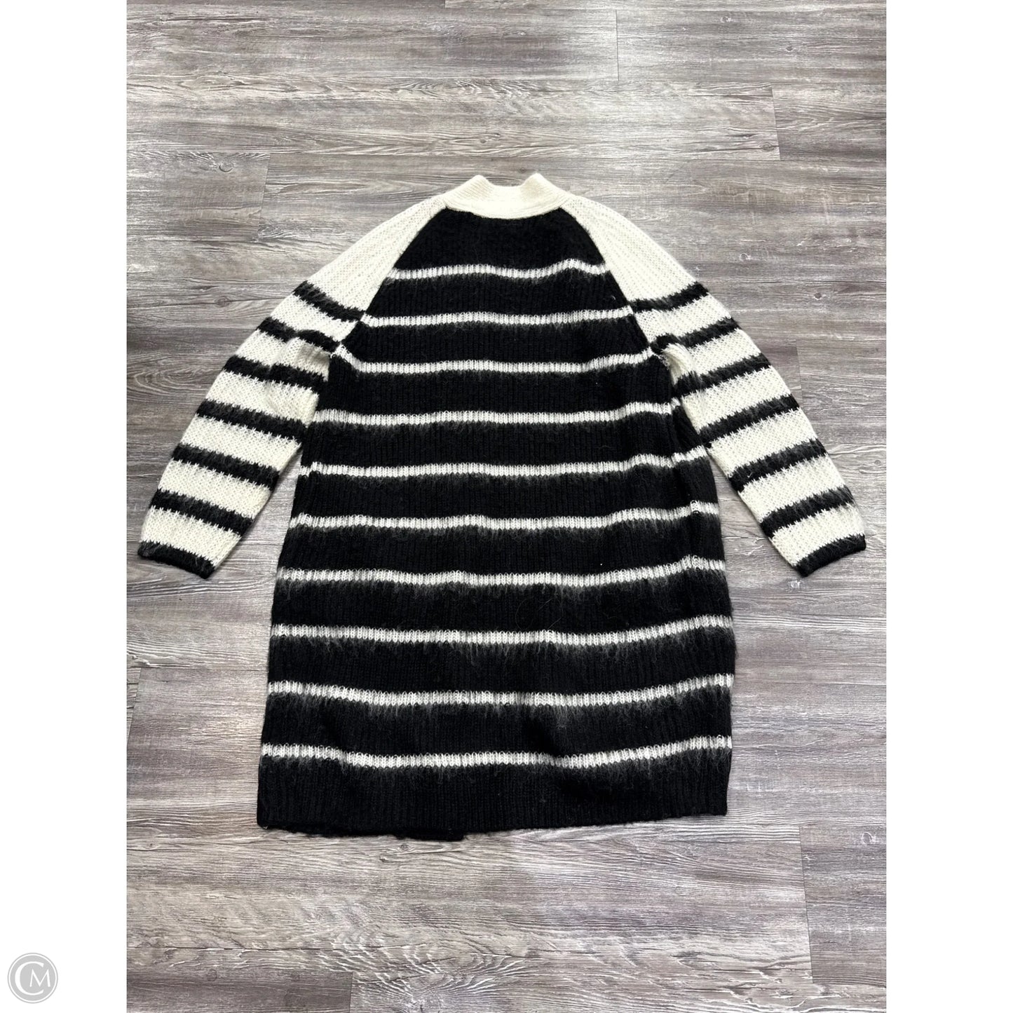 Sweater Cardigan Designer By All Saints In Black & Cream, Size: M