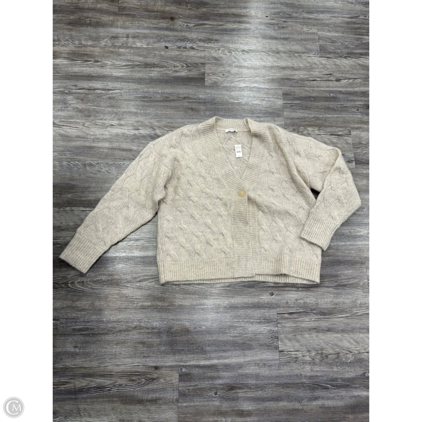 Sweater Cardigan By Talbots In Tan & White, Size: M