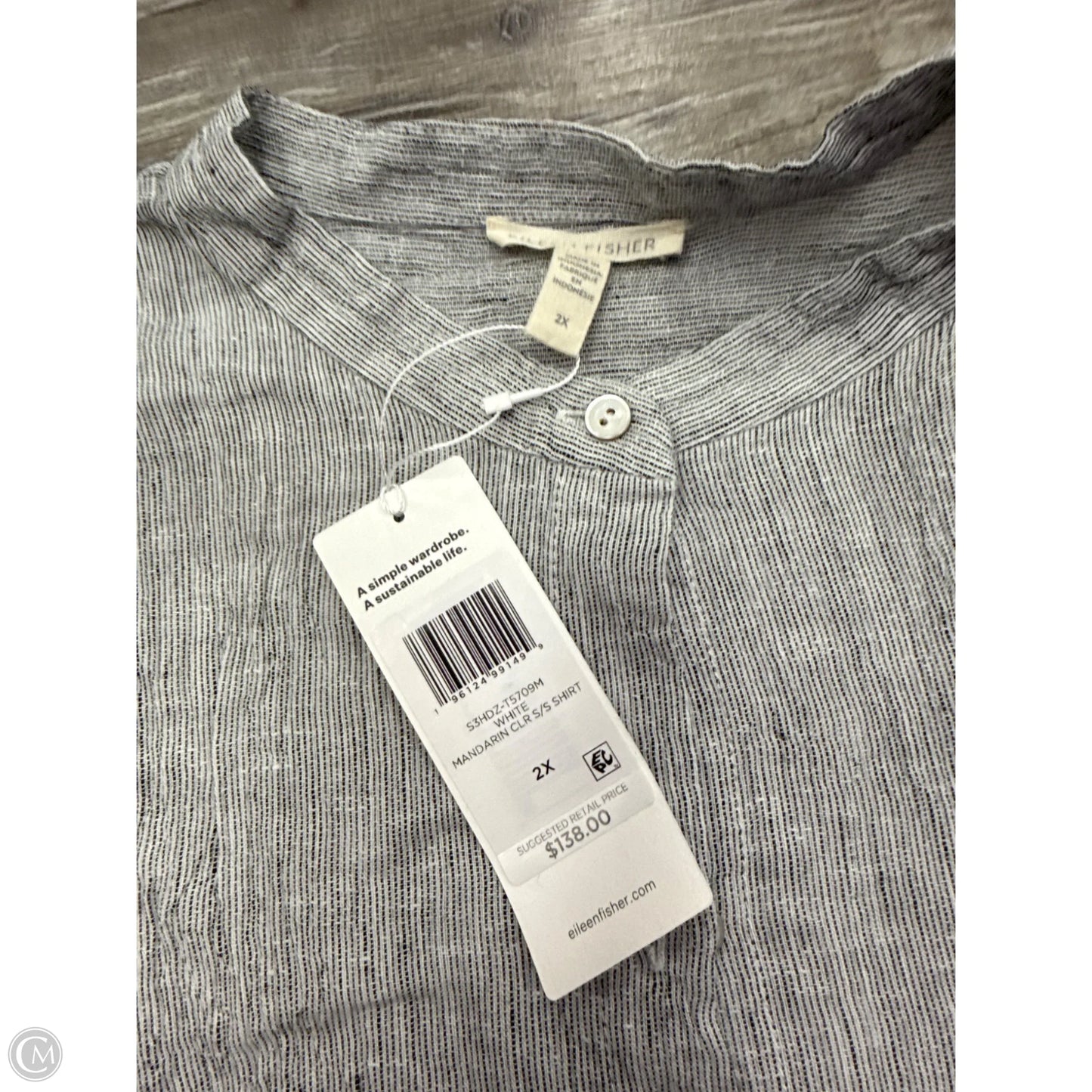 Top Short Sleeve By Eileen Fisher In Black & Cream, Size: 2x