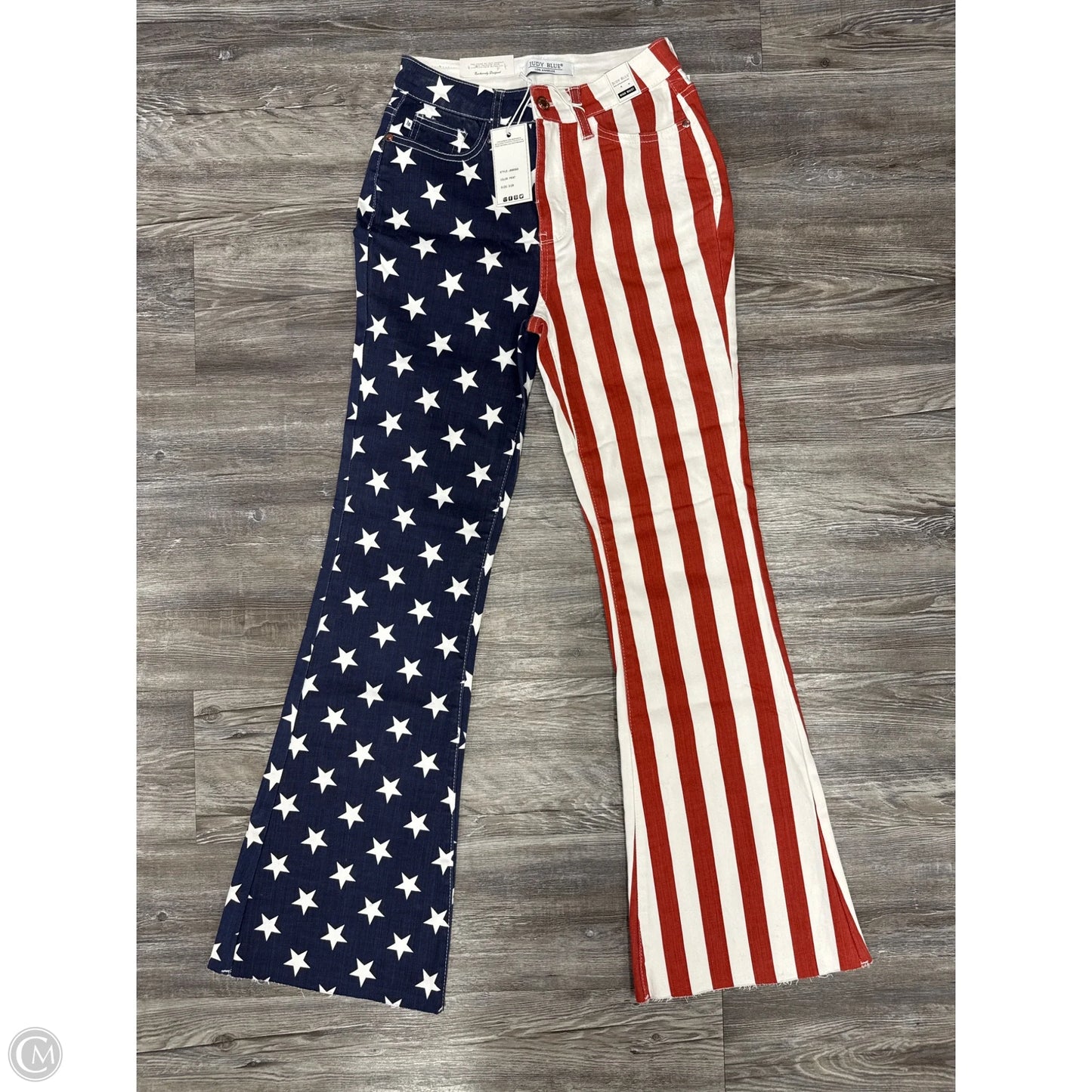 Jeans Flared By Judy Blue In Blue Red & White, Size: 2