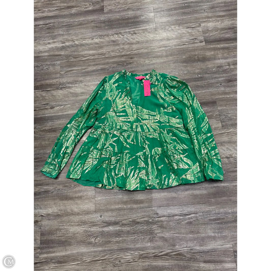 Top Long Sleeve Designer By Lilly Pulitzer In Gold & Green, Size: M