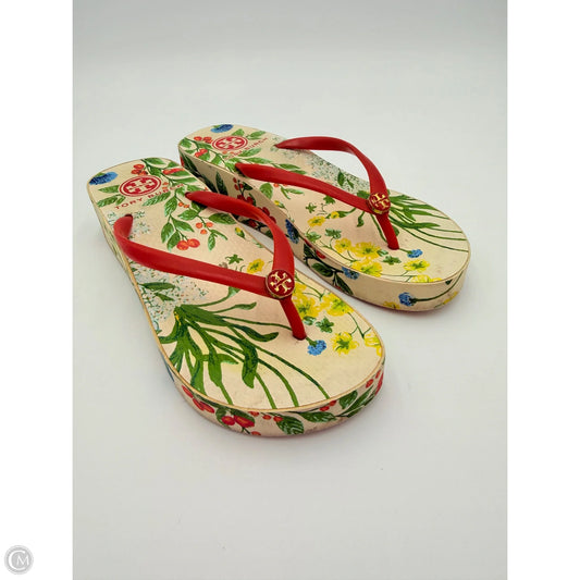 Sandals Designer By Tory Burch In Green & Orange, Size: 6.5