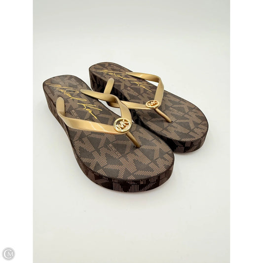 Sandals Heels Platform By Michael By Michael Kors In Brown & Gold, Size: 10
