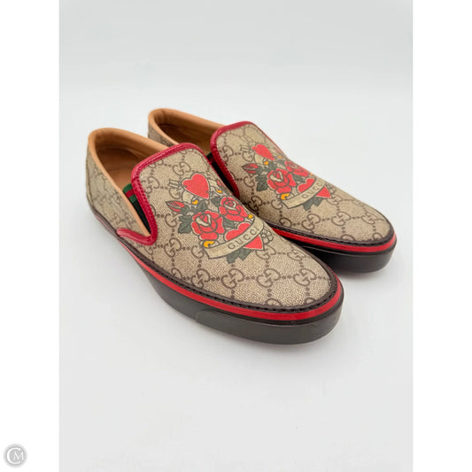 Shoes Luxury Designer By Gucci In Brown & Red, Size: 9.5