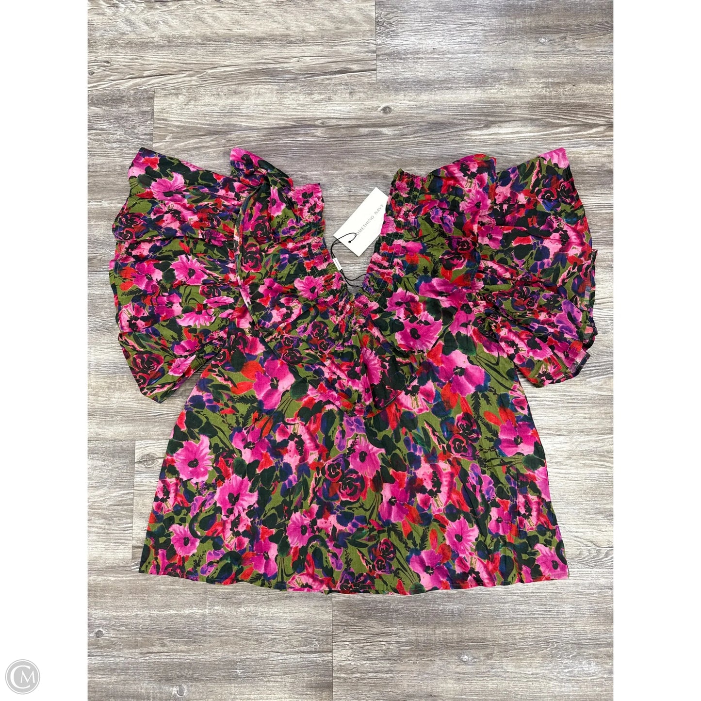 Top Short Sleeve By Something Navy In Floral Print, Size: S