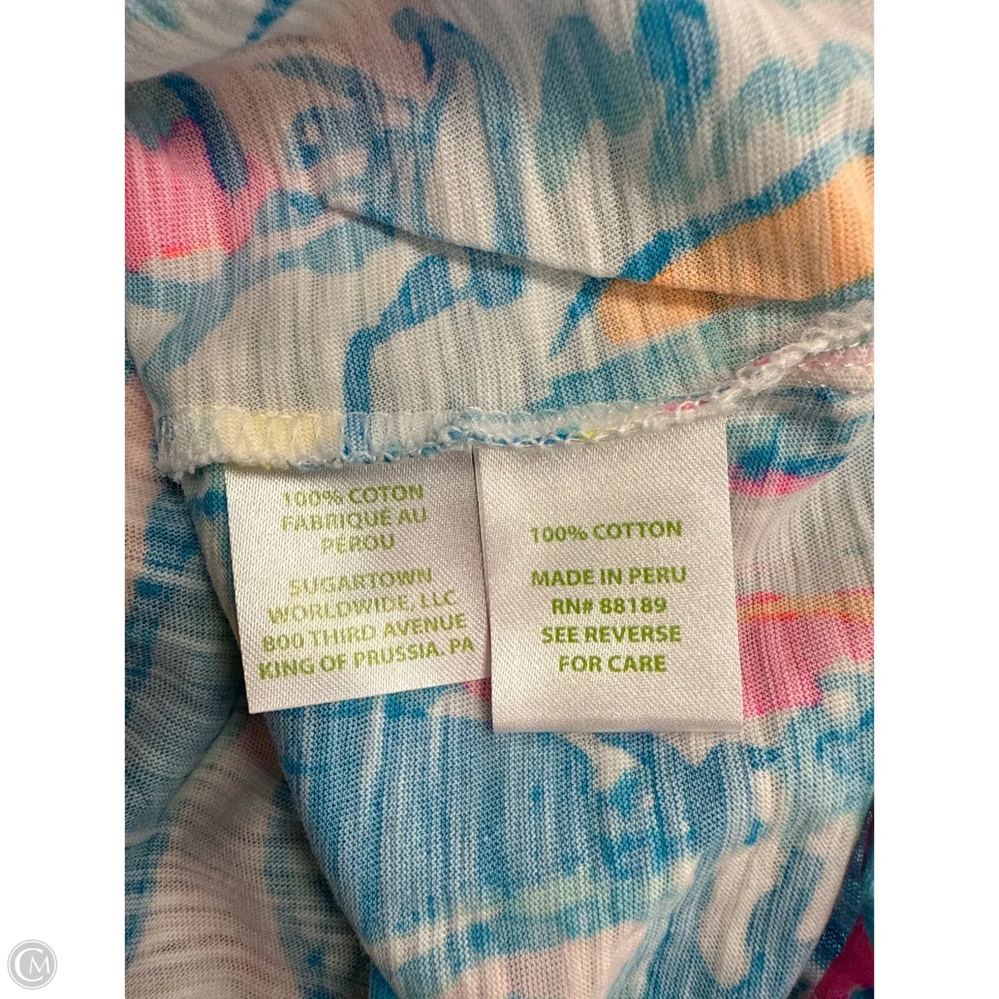 Top Short Sleeve Designer By Lilly Pulitzer In Blue & Pink, Size: L