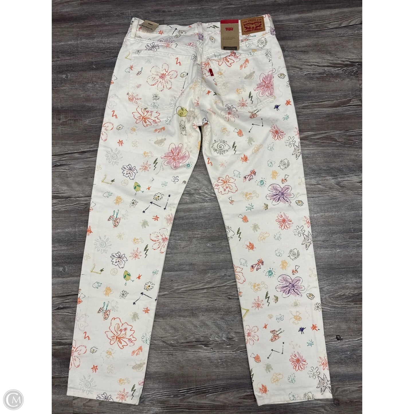 Jeans Straight By Levis In Cream Denim, Size: 8