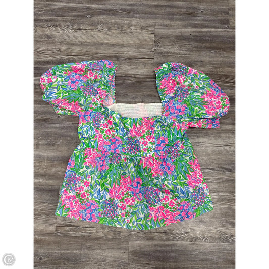 Top Short Sleeve Designer By Lilly Pulitzer In Green & Pink, Size: Xl