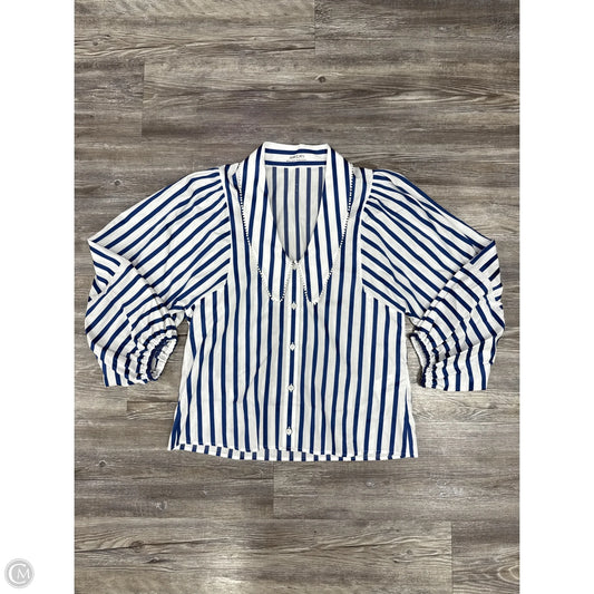 Top Long Sleeve By Marc Cain In Blue & White, Size: Xs