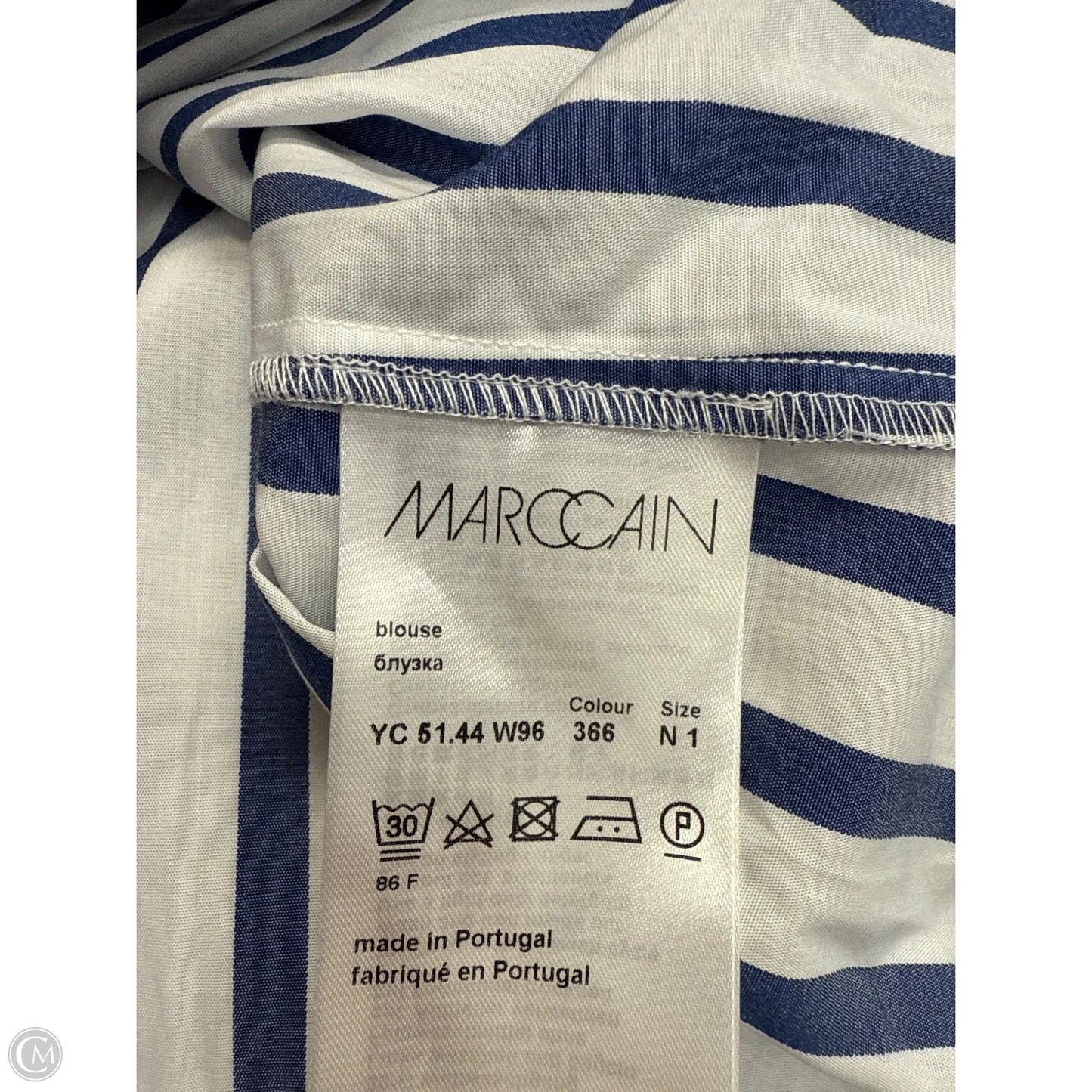 Top Long Sleeve By Marc Cain In Blue & White, Size: Xs