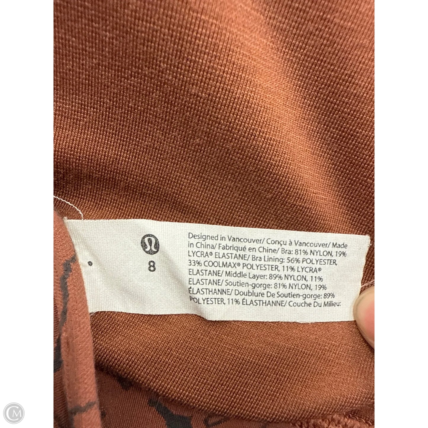 Athletic Bra By Lululemon In Brown & Grey, Size: 8