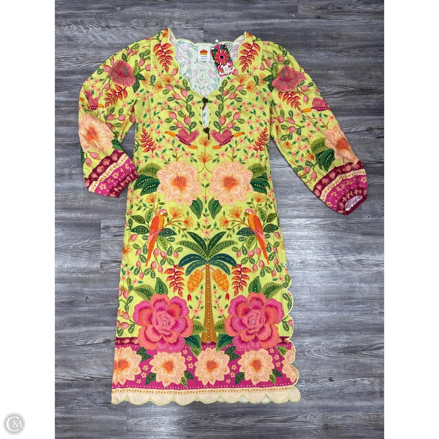 Dress Casual Midi By Farm Rio In Green & Pink, Size: M