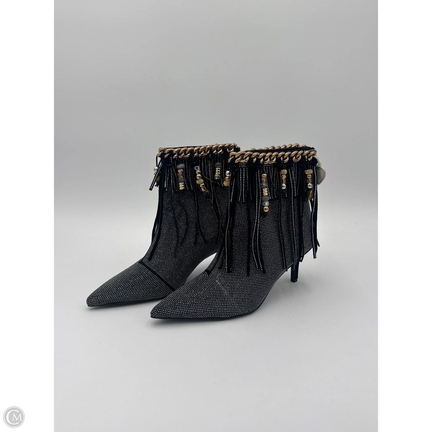 Boots Designer By Kurt Geiger In Black & Gold, Size: 8.5