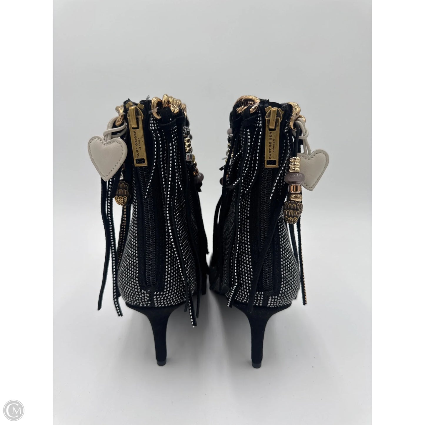 Boots Designer By Kurt Geiger In Black & Gold, Size: 8.5
