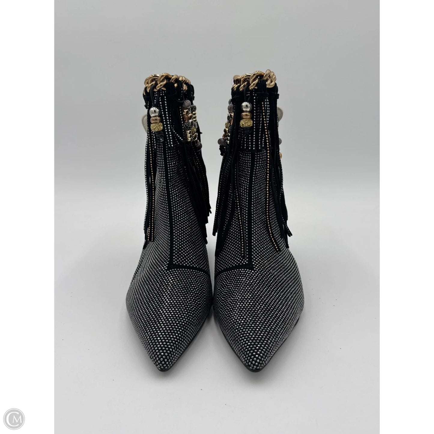 Boots Designer By Kurt Geiger In Black & Gold, Size: 8.5
