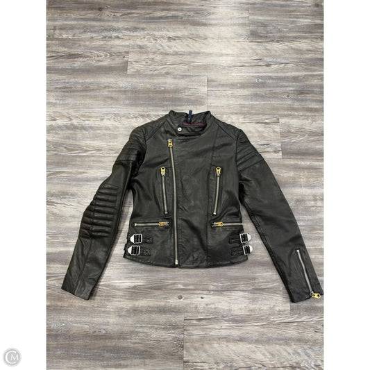 Jacket Moto Leather By G-RAW  In Black, Size: S