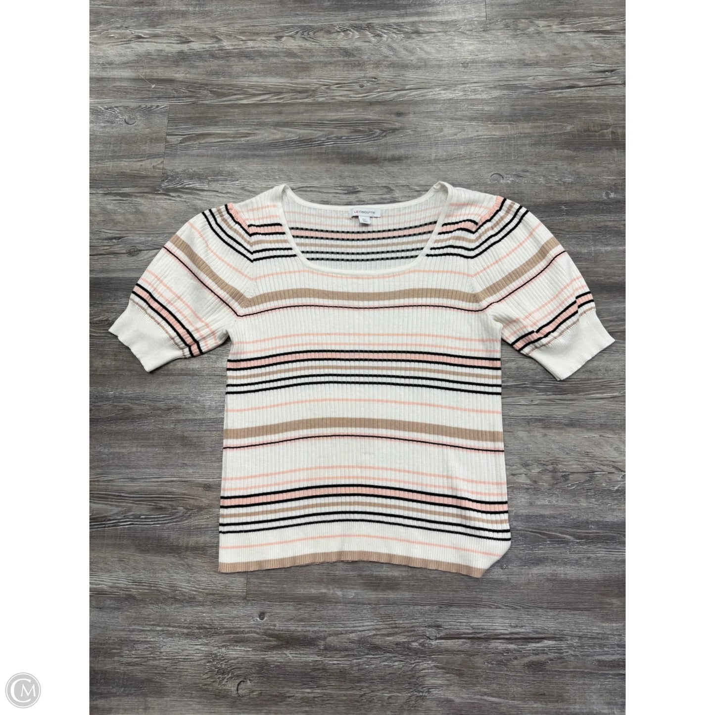 Top Short Sleeve By Liz Claiborne In Pink & White, Size: Xxl