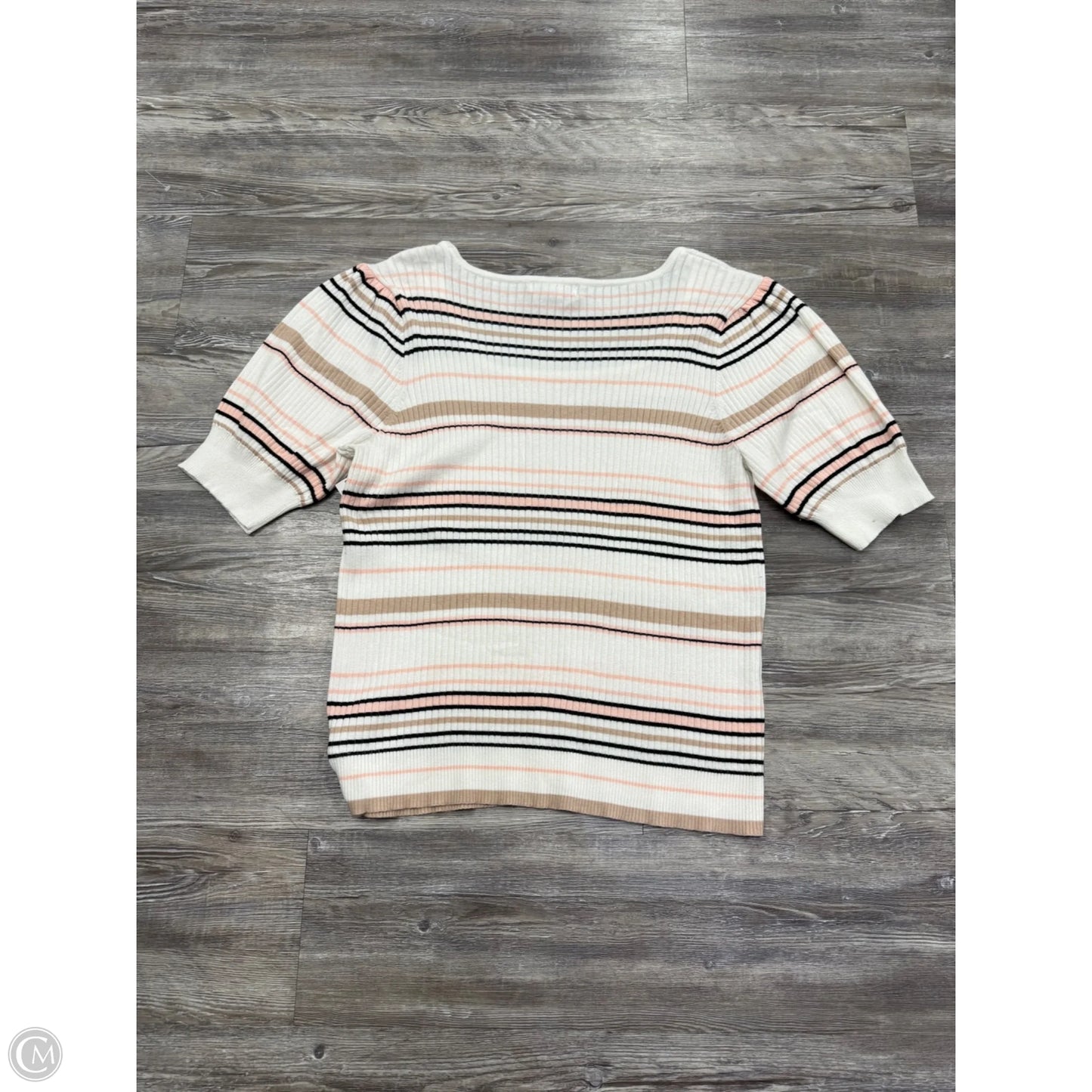 Top Short Sleeve By Liz Claiborne In Pink & White, Size: Xxl