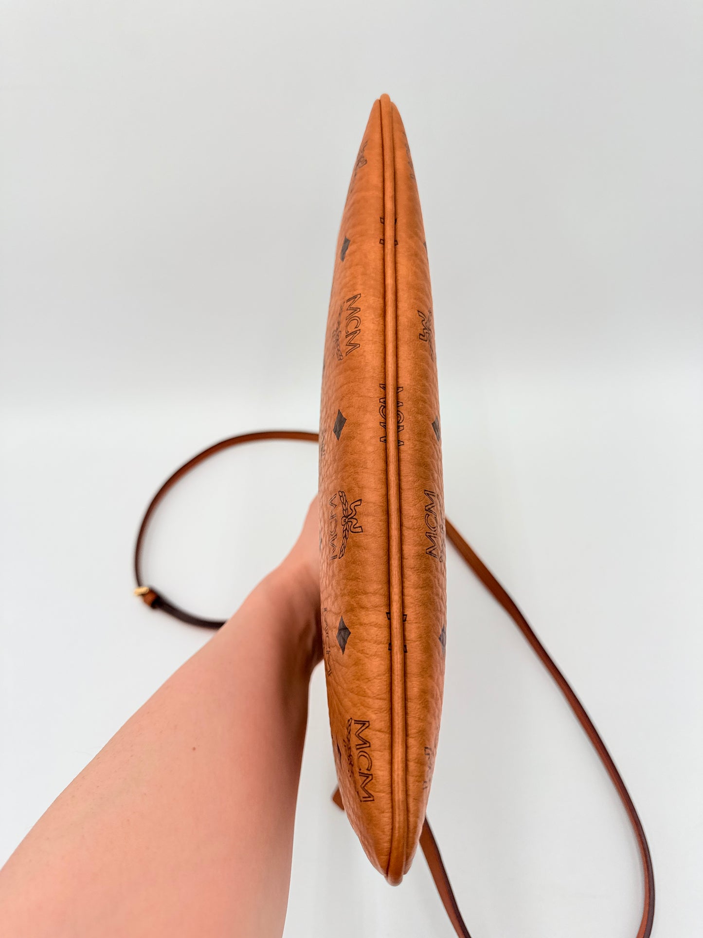 Crossbody Luxury Designer By Mcm In Brown & Tan, Size:Medium