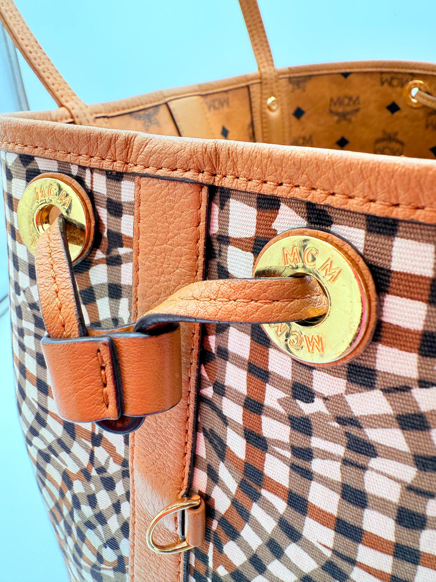 Tote Luxury Designer By Mcm In Tan, Size:Medium