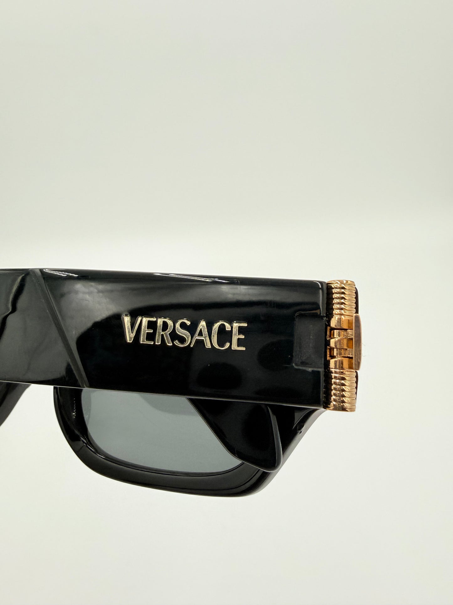 Sunglasses Luxury Designer By Versace In Black & Gold, Size: