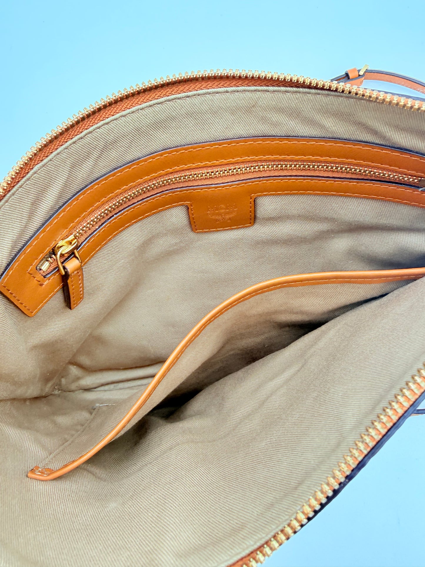 Crossbody Luxury Designer By Mcm In Brown & Tan, Size:Medium