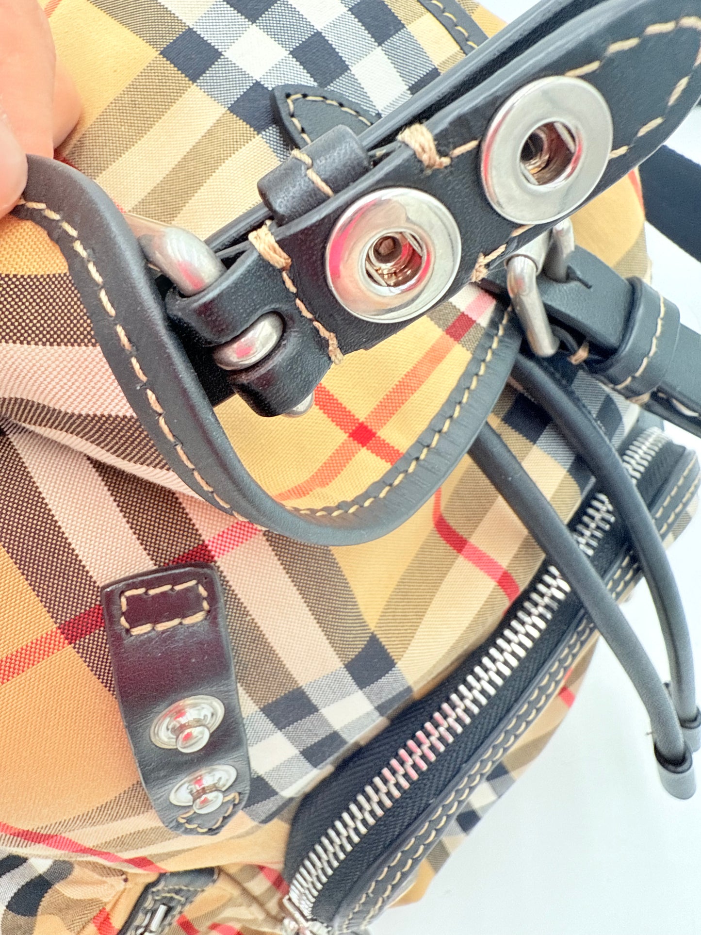 Backpack Luxury Designer By Burberry In Plaid Pattern, Size:Small