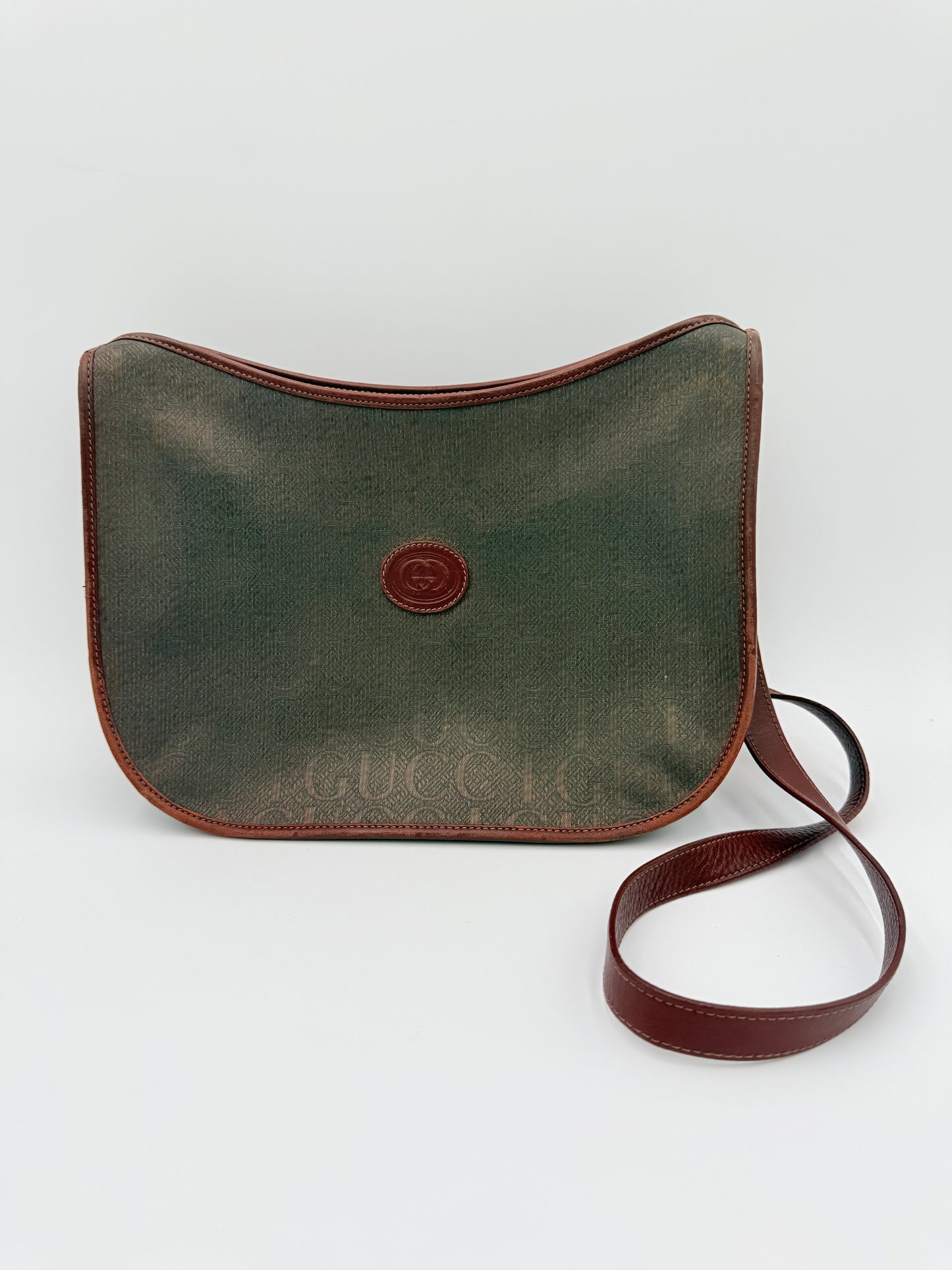 Crossbody Luxury Designer By Gucci In Brown & Green, Size:Medium