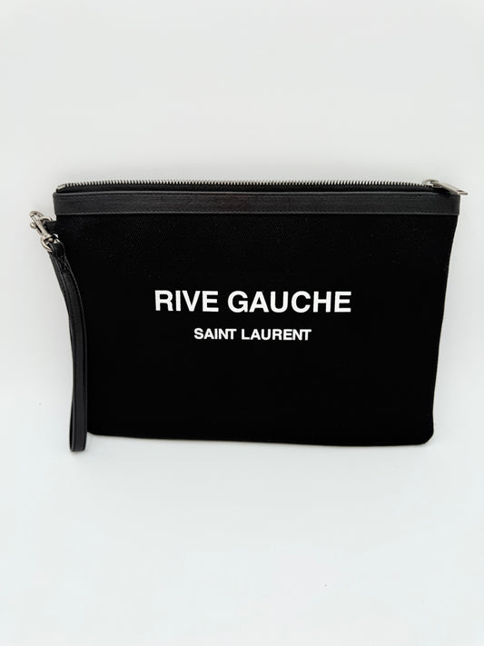 Clutch Luxury Designer By Yves Saint Laurent In Black & White, Size:Large