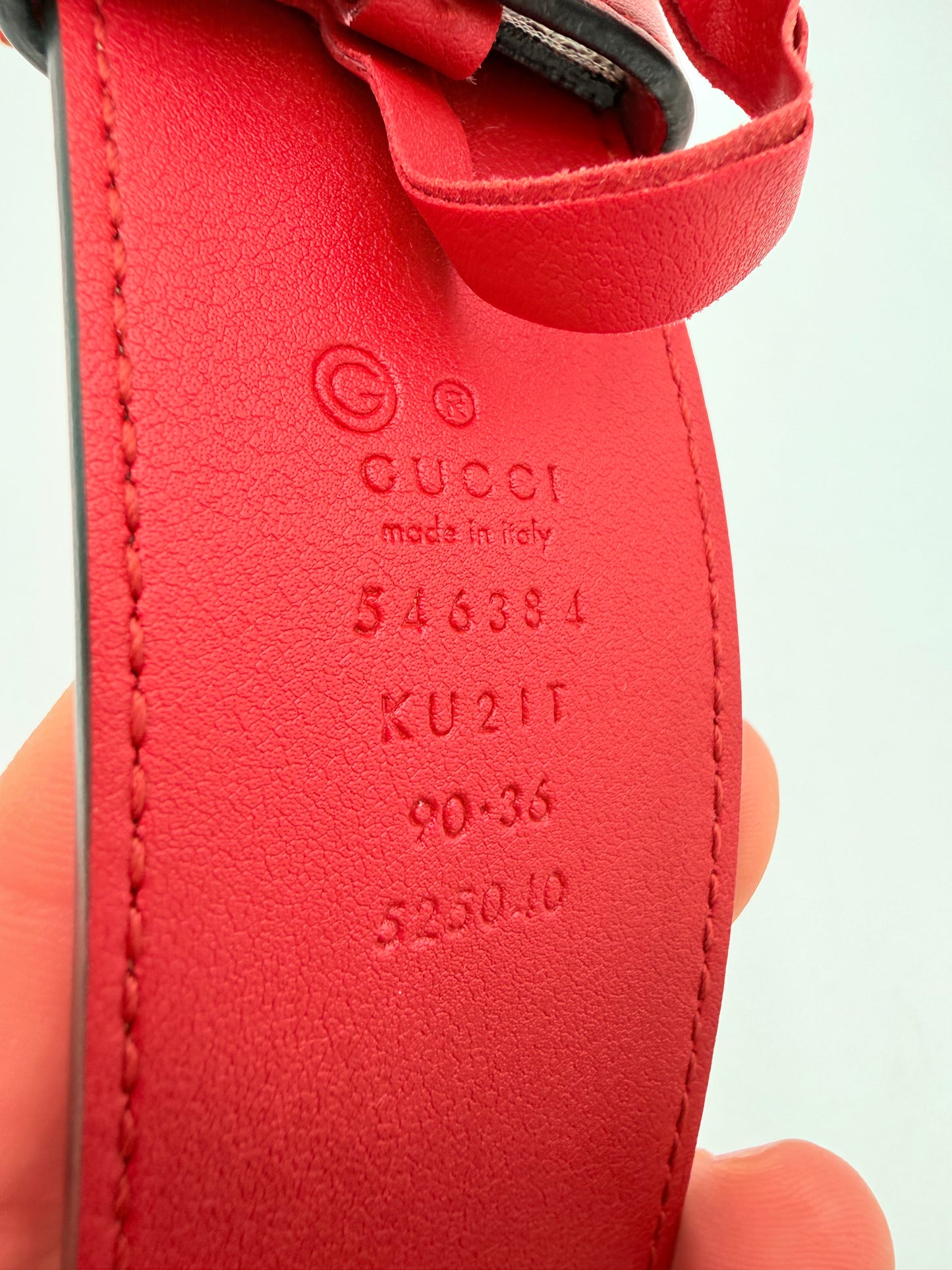 Belt Luxury Designer By Gucci In Blue & Tan, Size:Medium