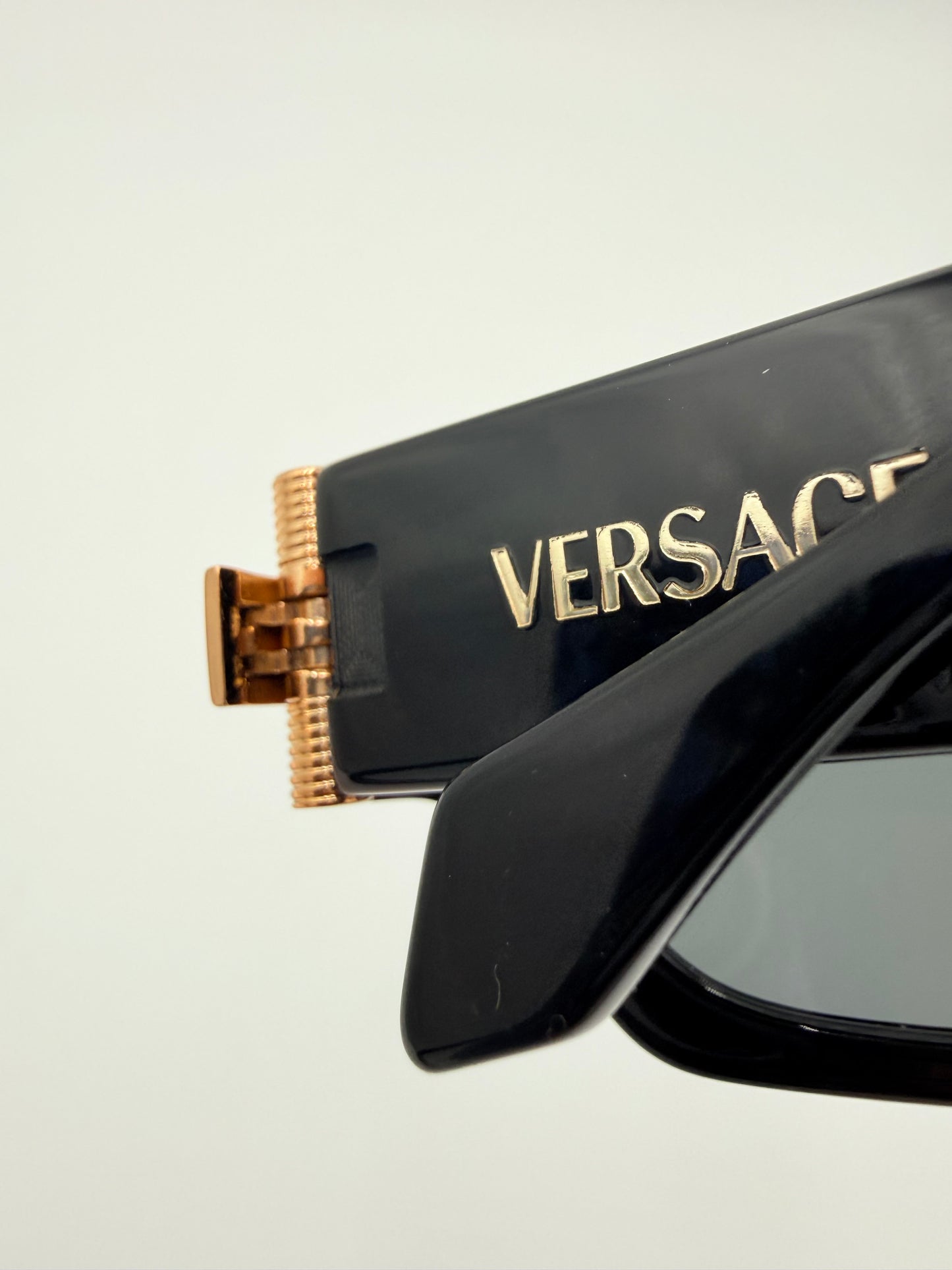 Sunglasses Luxury Designer By Versace In Black & Gold, Size: