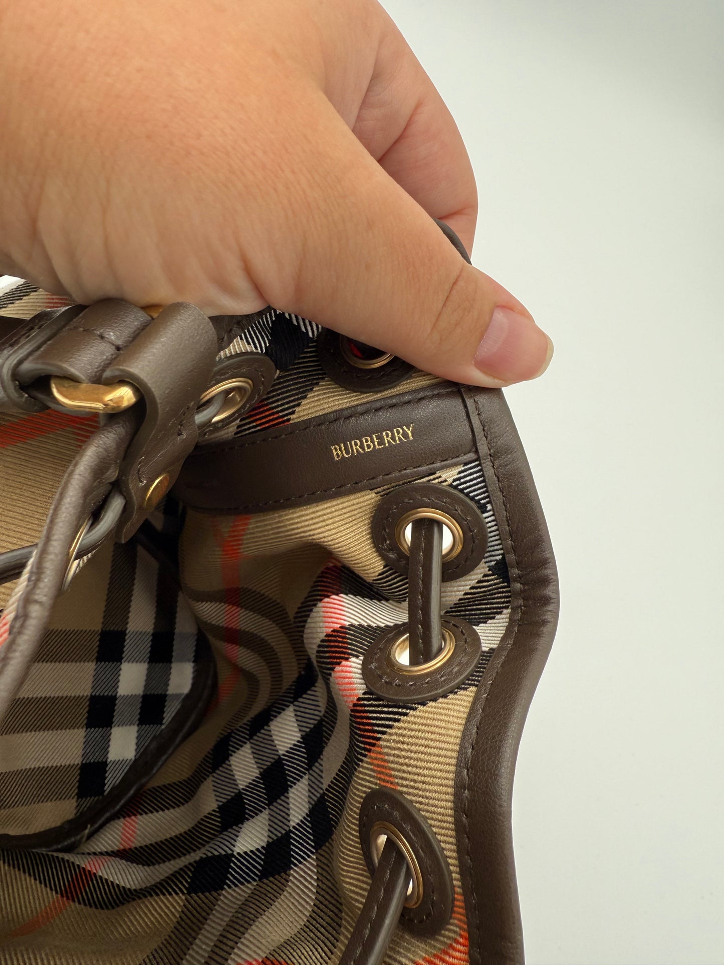 Handbag Luxury Designer By Burberry In Plaid Pattern, Size:Small
