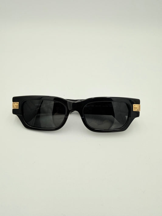 Sunglasses Luxury Designer By Versace In Black & Gold, Size: