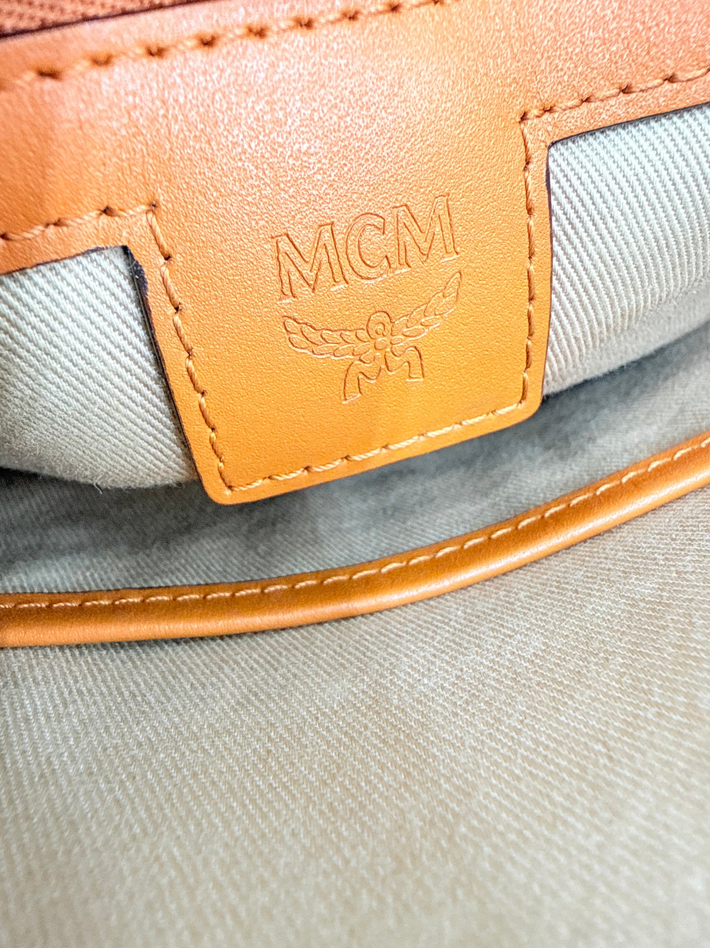 Crossbody Luxury Designer By Mcm In Brown & Tan, Size:Medium