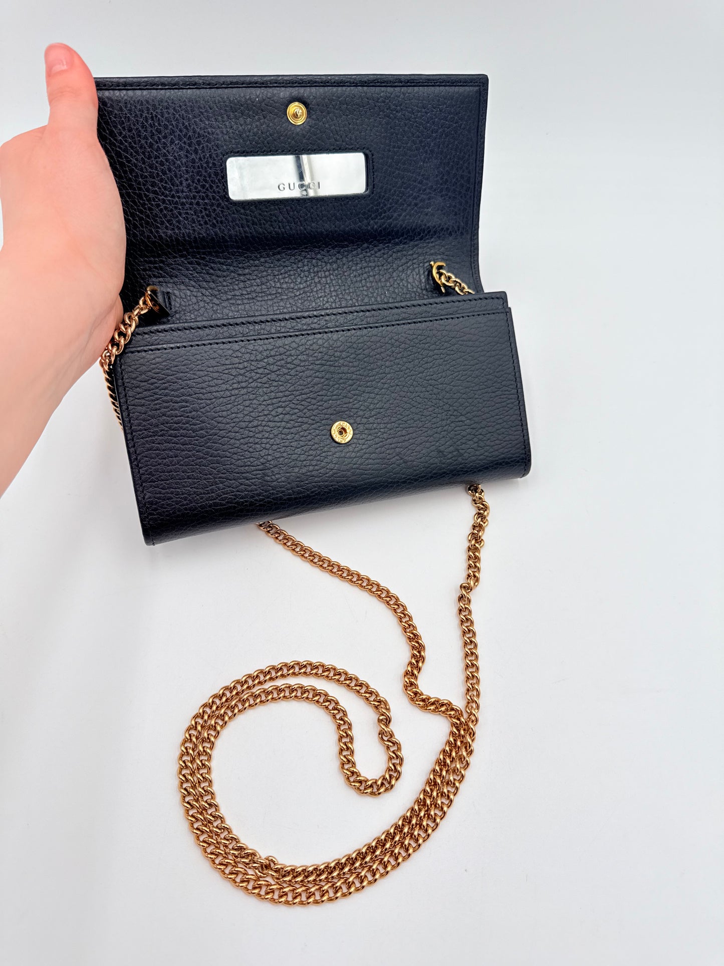 Crossbody Luxury Designer By Gucci In Black & Gold, Size:Medium