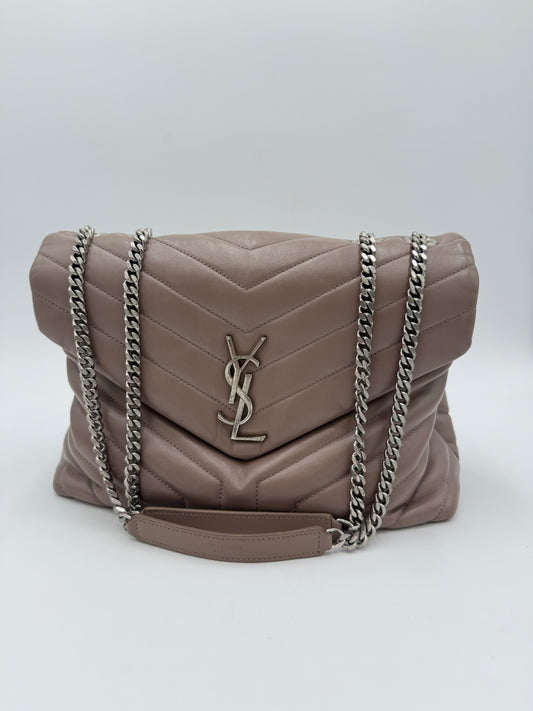 Handbag Luxury Designer By Yves Saint Laurent In Taupe, Size:Medium