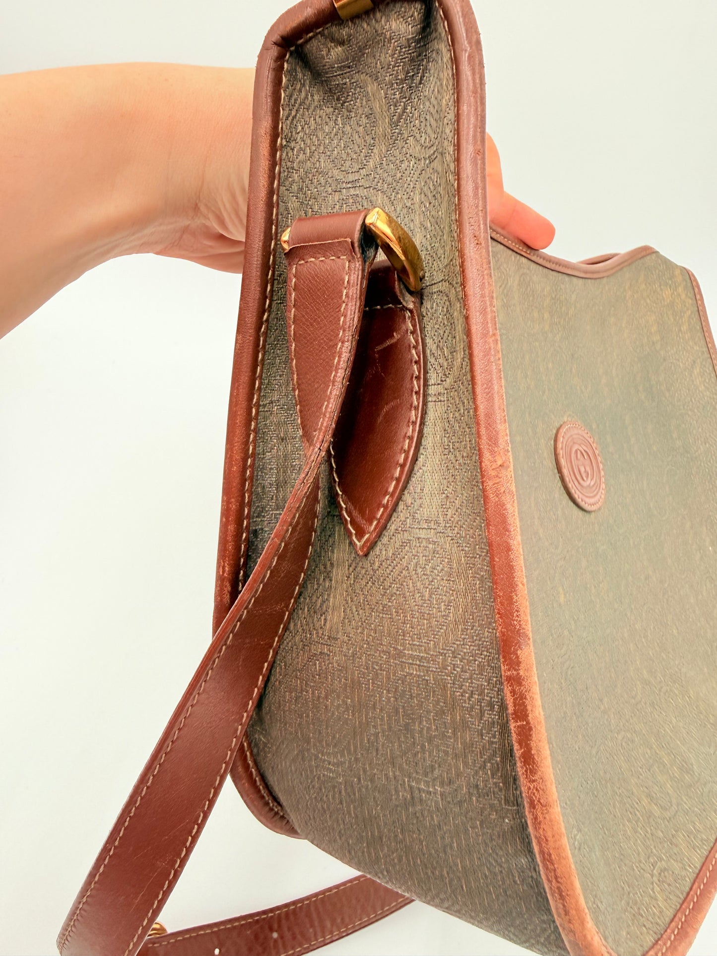 Crossbody Luxury Designer By Gucci In Brown & Green, Size:Medium