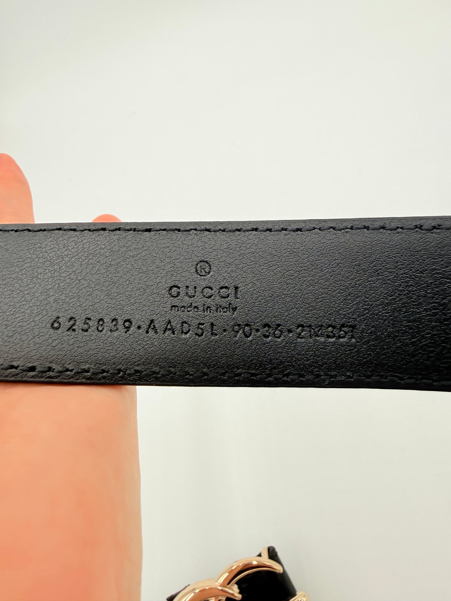 Belt Luxury Designer By Gucci In Black & Silver, Size: